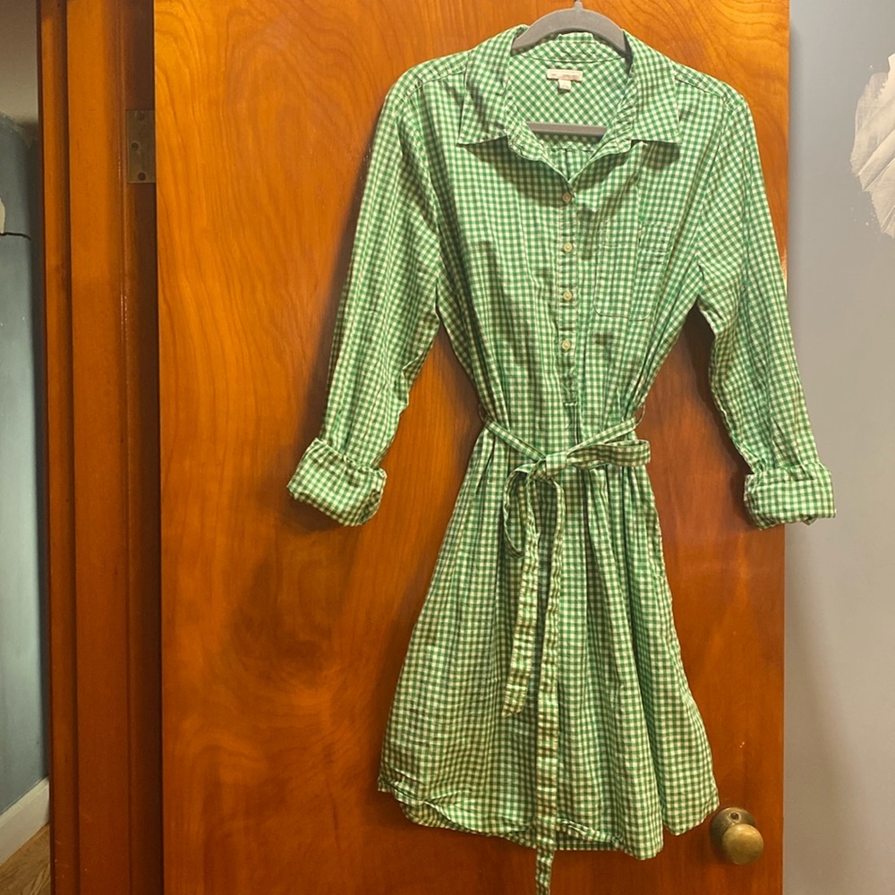 Gap green gingham lightweight shirt dress size L